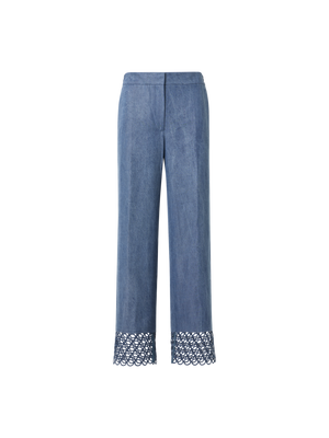 Designer Marlon Cropped Denim Hose mit hoher Taille und Ösen-Guipure - Blau