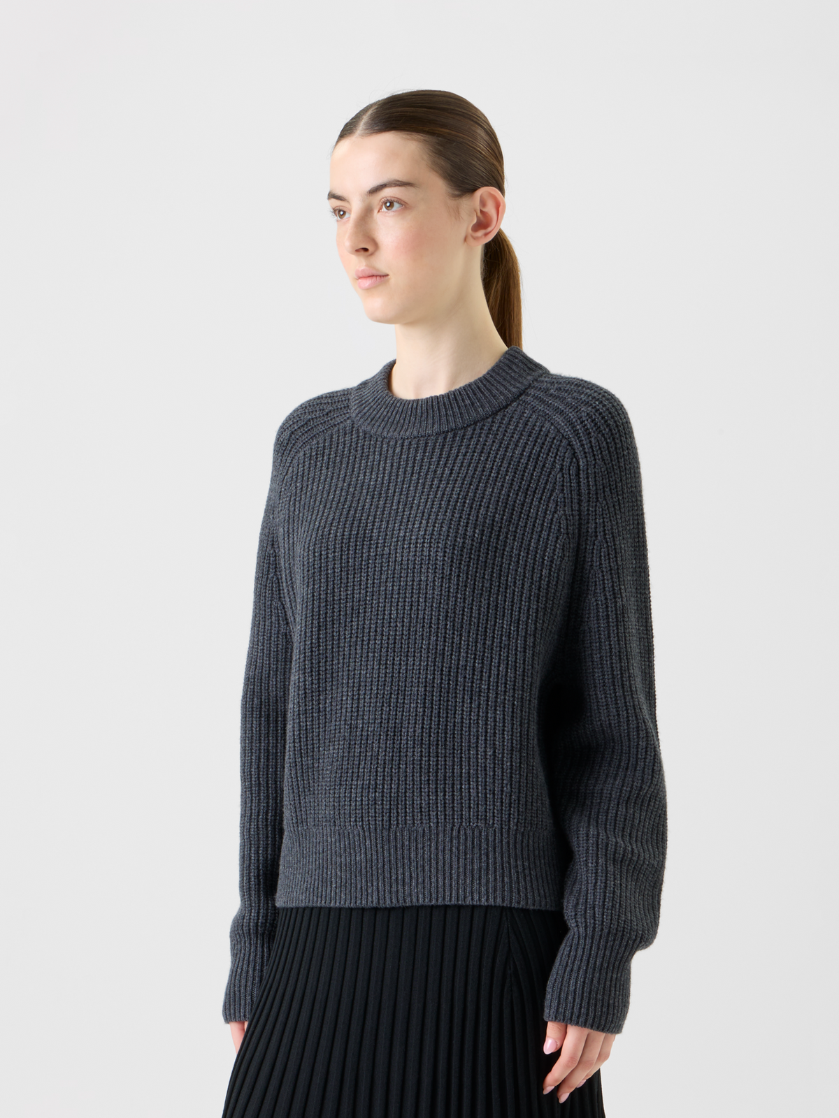 Designer Oversized Wolle Kaschmir Rippenstrick Pullover - Grau #editorial