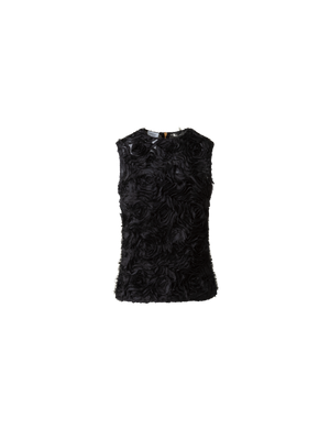 Designer Ärmellose Bluse mit 3D Carnation Stickerei - Schwarz