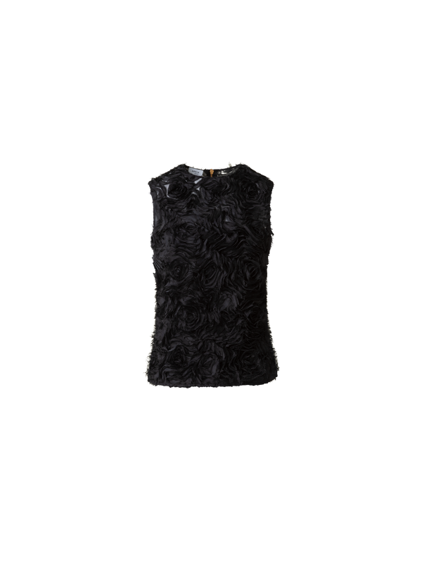 Designer Ärmellose Bluse mit 3D Carnation Stickerei - Schwarz