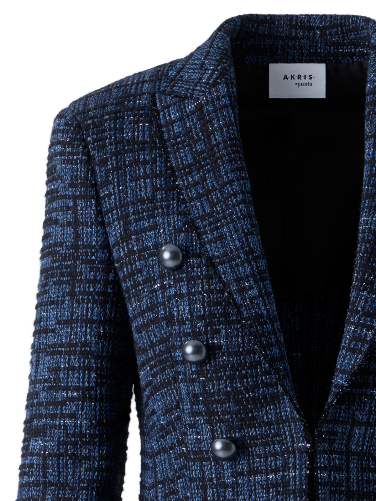 Designer Gestreifter Tweed-Blazer aus roher Baumwolle - Blau