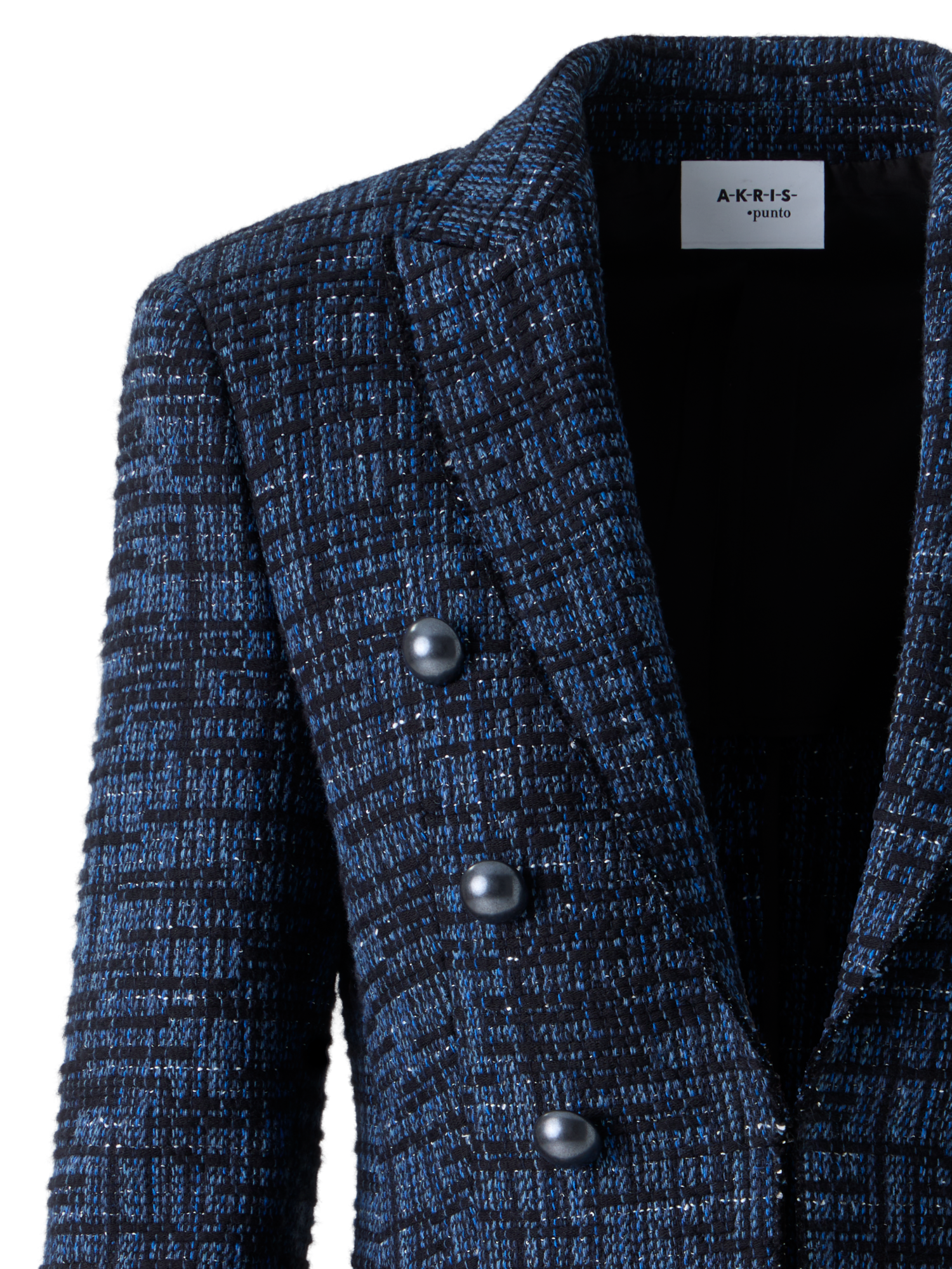 Designer Gestreifter Tweed-Blazer aus roher Baumwolle - Blau