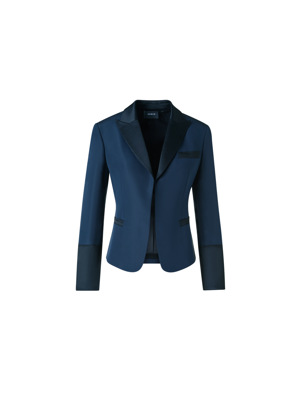 Designer Bi-Color Spitzrevers Ottoman Seiden Jacke - Dunkelblau - Blau - Bunt