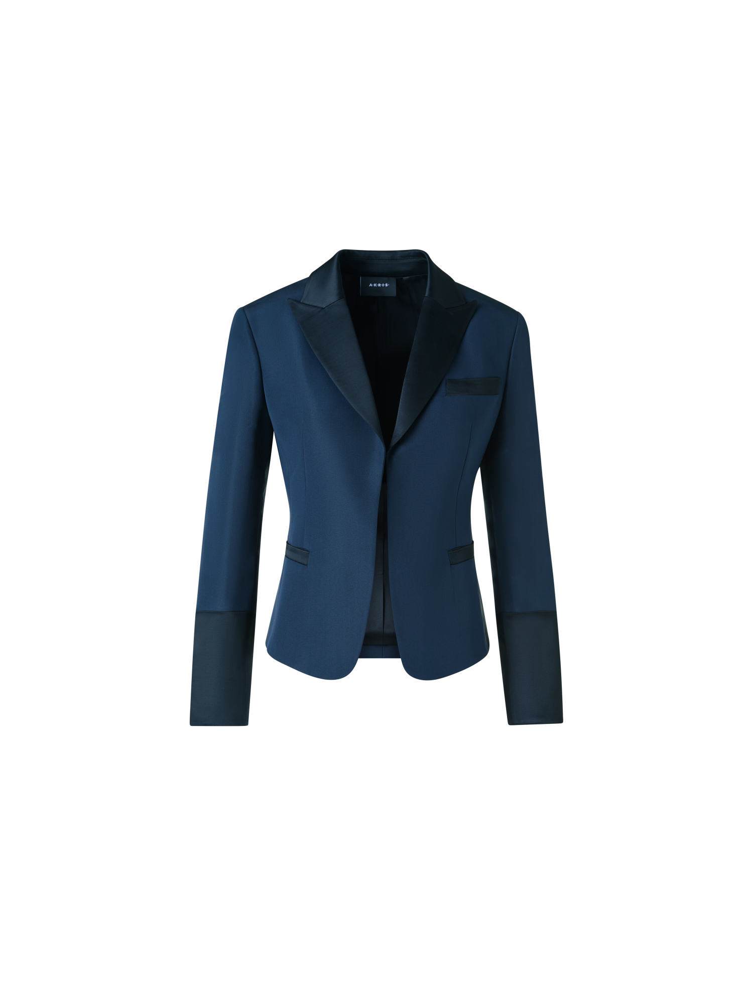 Designer Bi-Color Spitzrevers Ottoman Seiden Jacke - Dunkelblau - Blau - Bunt