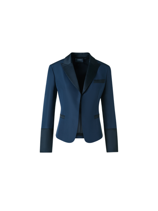 Designer Bi-Color Spitzrevers Ottoman Seiden Jacke - Dunkelblau - Blau - Bunt