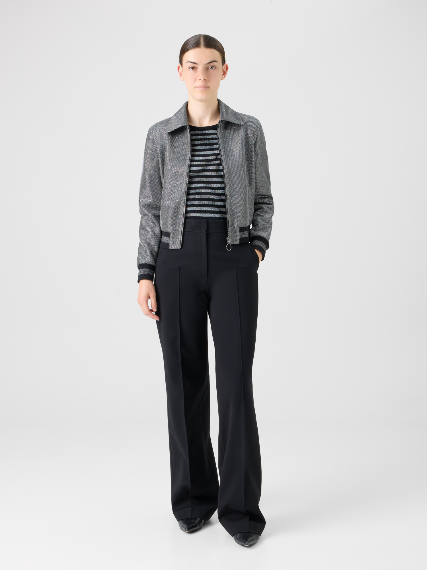 Designer Bomberjacke aus Birdseye-Jersey in Metallic-Optik - Grau 