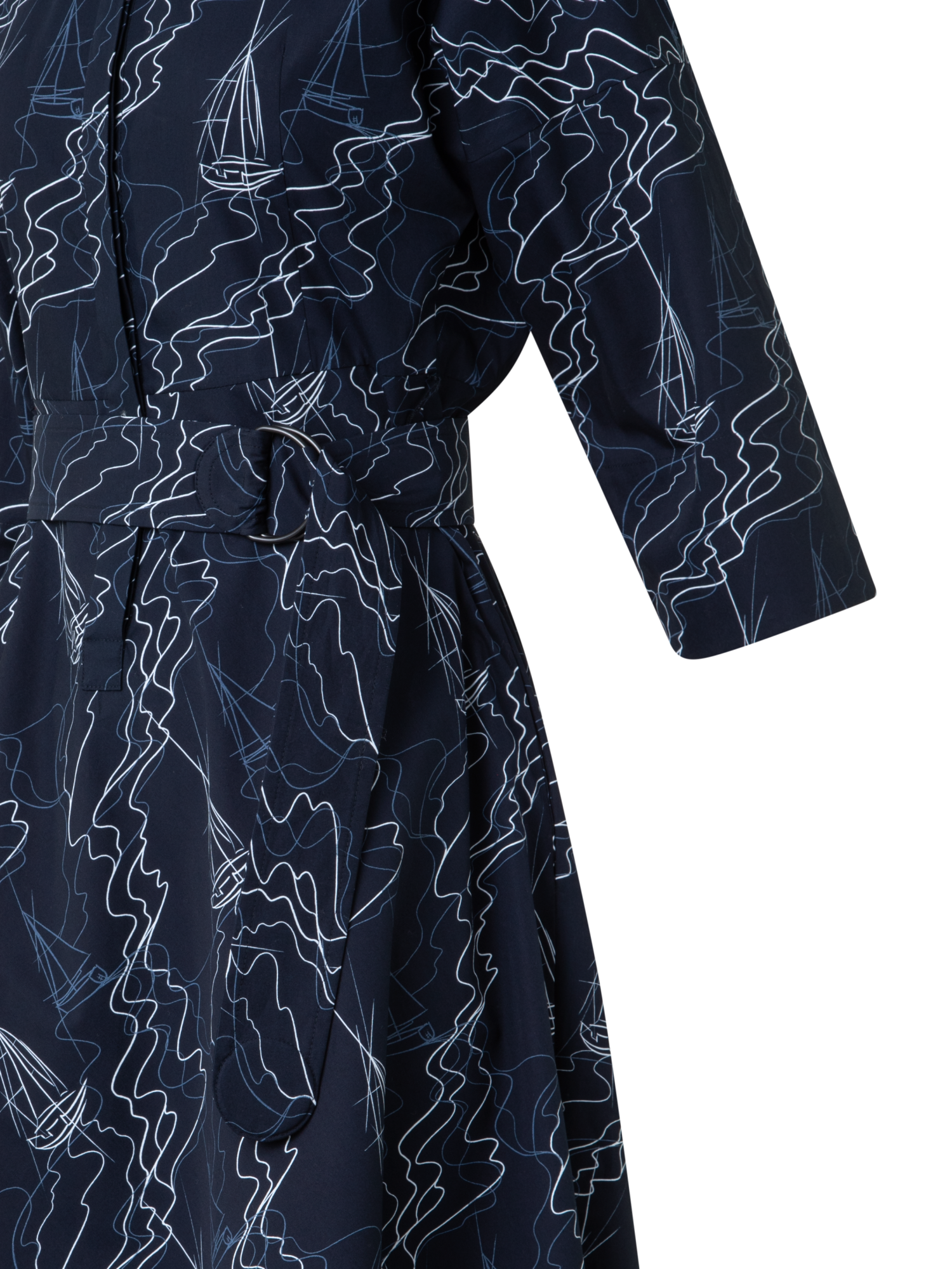 Designer Midi-Blusenkleid mit Sailboat Druck - Dunkelblau - Blau - Bunt