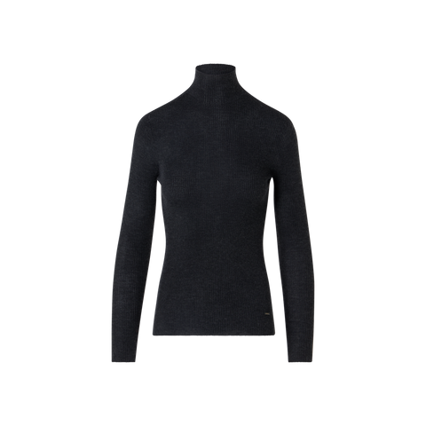 Feinripp-Pullover aus Kaschmirseide mit Stehkragen