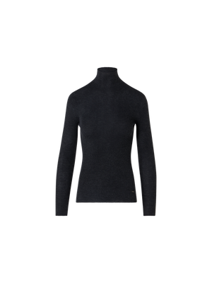 Designer Feinripp-Pullover aus Kaschmirseide mit Stehkragen - Grau