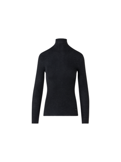 Designer Feinripp-Pullover aus Kaschmirseide mit Stehkragen - Grau