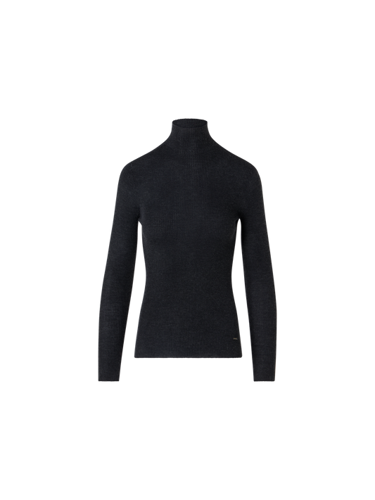 Designer Feinripp-Pullover aus Kaschmirseide mit Stehkragen - Grau