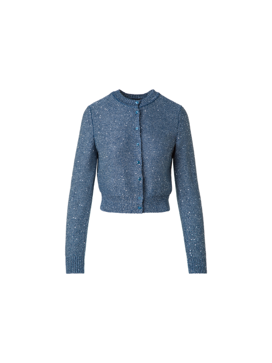 Designer Leinen-Baumwoll-Cardigan mit Mikropailletten - Blau