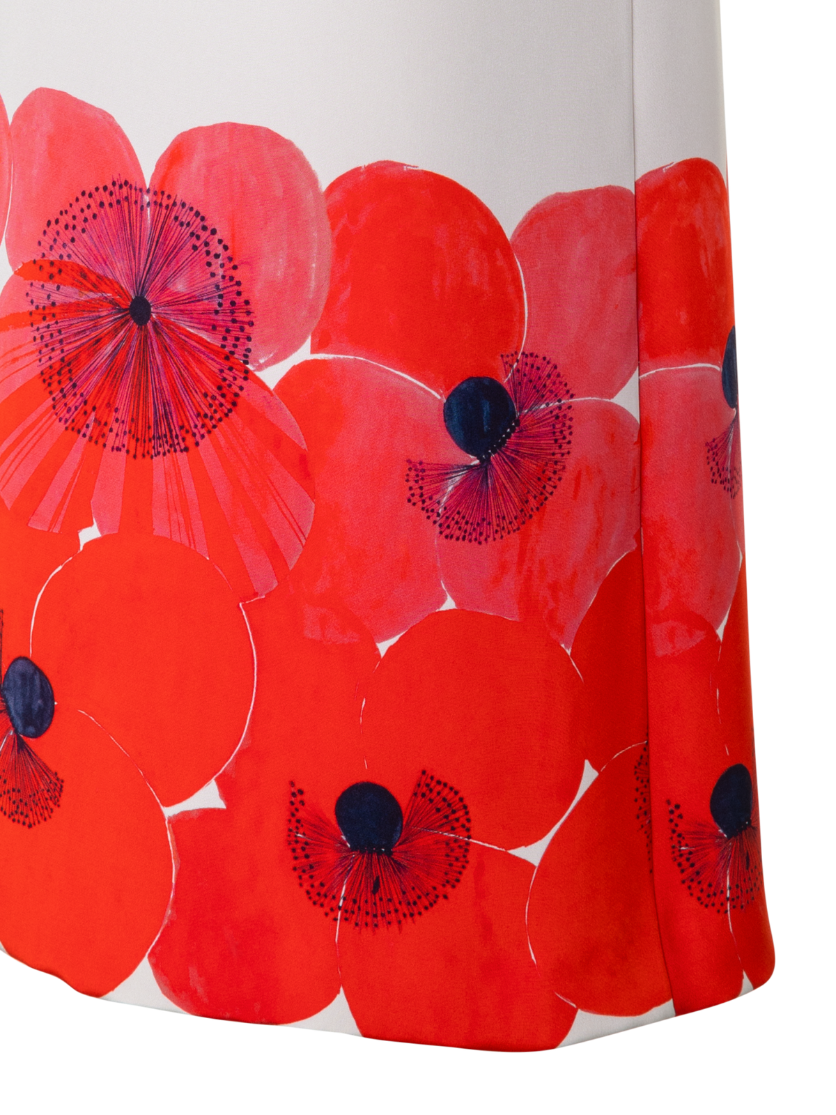 Designer Seiden Tunikakleid mit Poppy Druck - Bunt - Rot