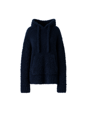 Designer Oversized Fantasiestrick Woll Kapuzenpulli - Dunkelblau - Blau