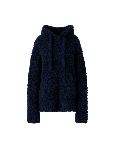 Designer Oversized Fantasiestrick Woll Kapuzenpulli - Dunkelblau - Blau