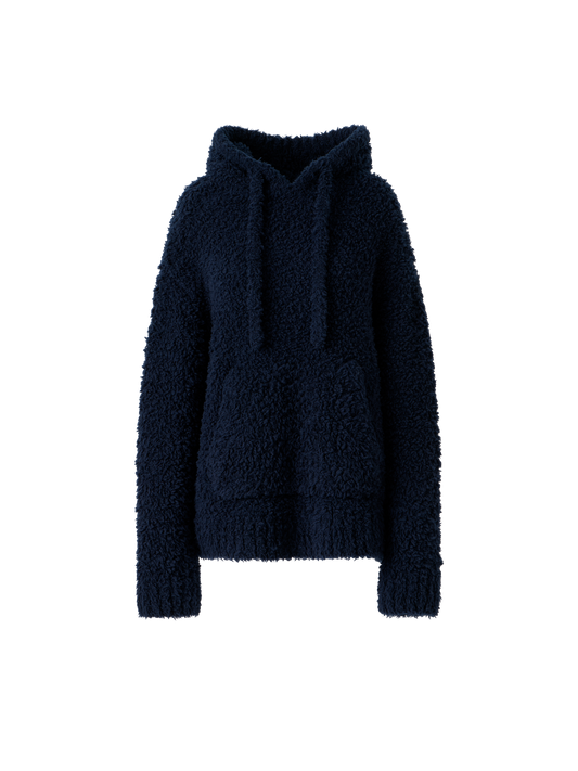Designer Oversized Fantasiestrick Woll Kapuzenpulli - Dunkelblau - Blau