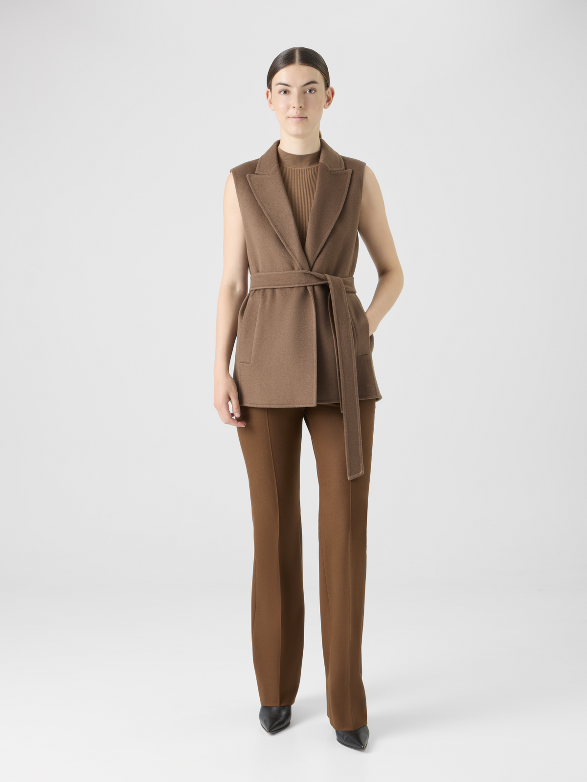Designer Kurzer Duo-Mantel Kaschmir Gilet mit Bolero - Braun #editorial