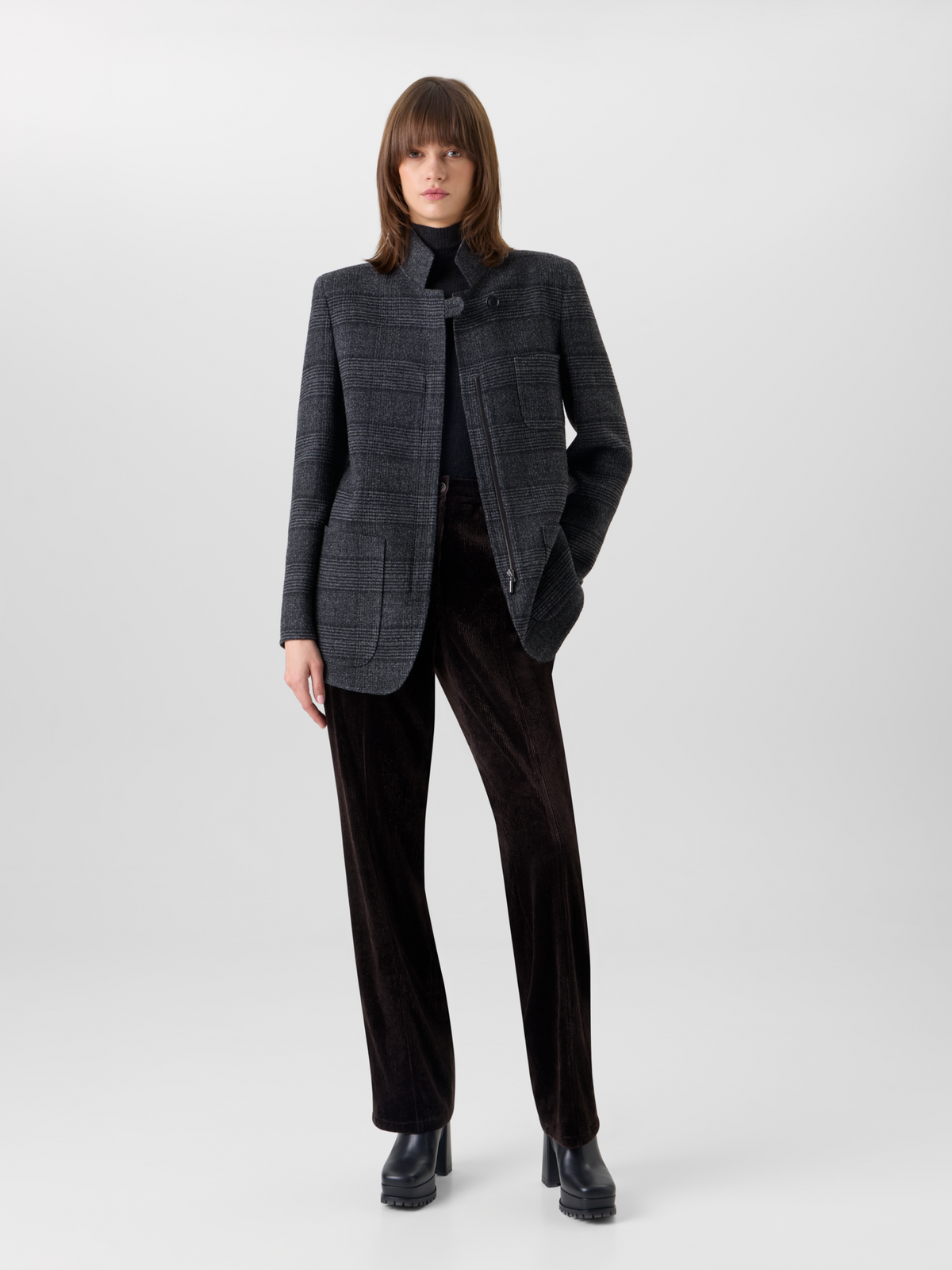 Designer Cardigan-Jacke aus Woll-Double-Face mit Glencheck - Grau - Bunt - Schwarz #editorial