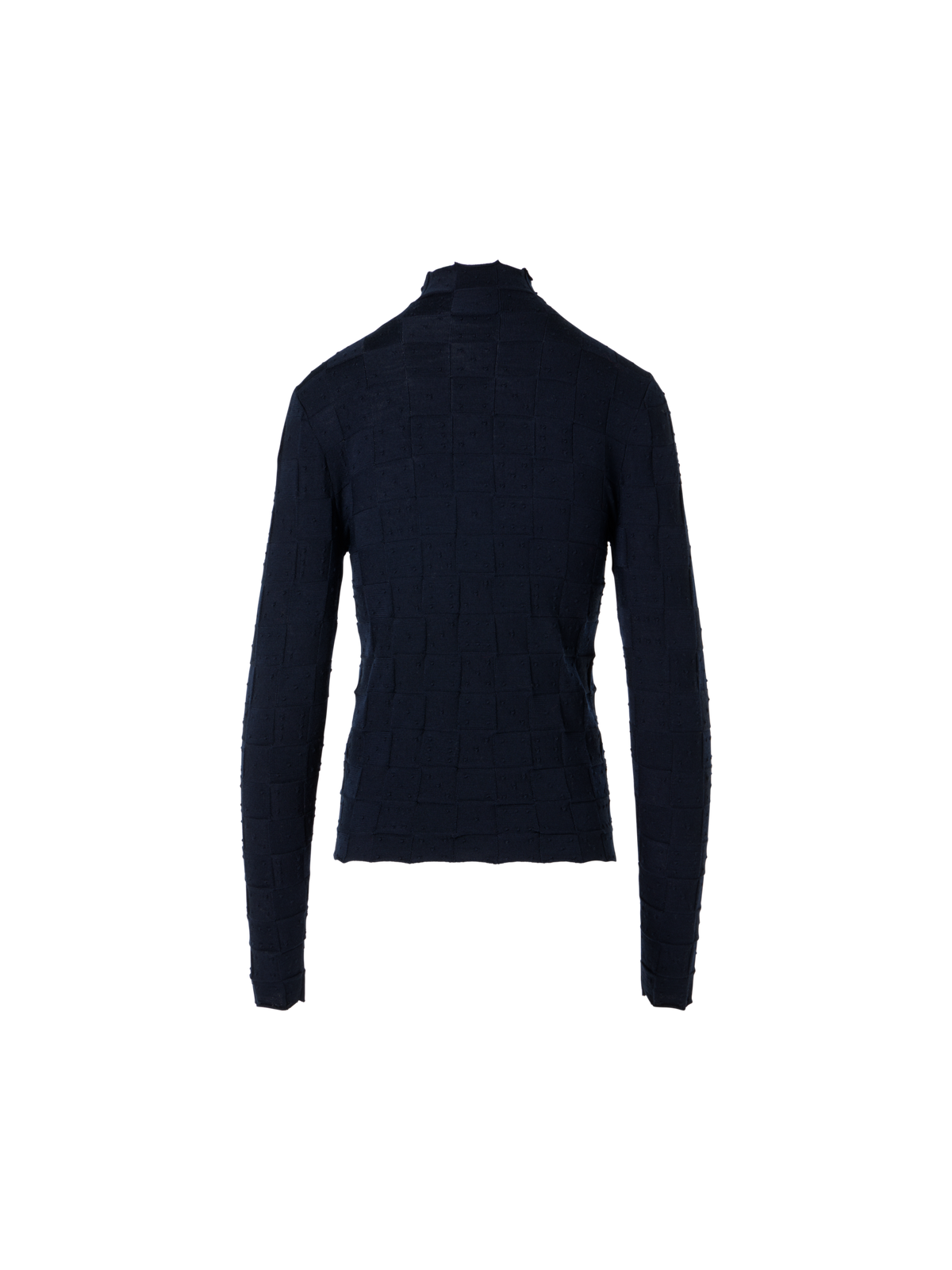 Designer Taillierter Wollpullover mit 3D Dice Strick - Dunkelblau