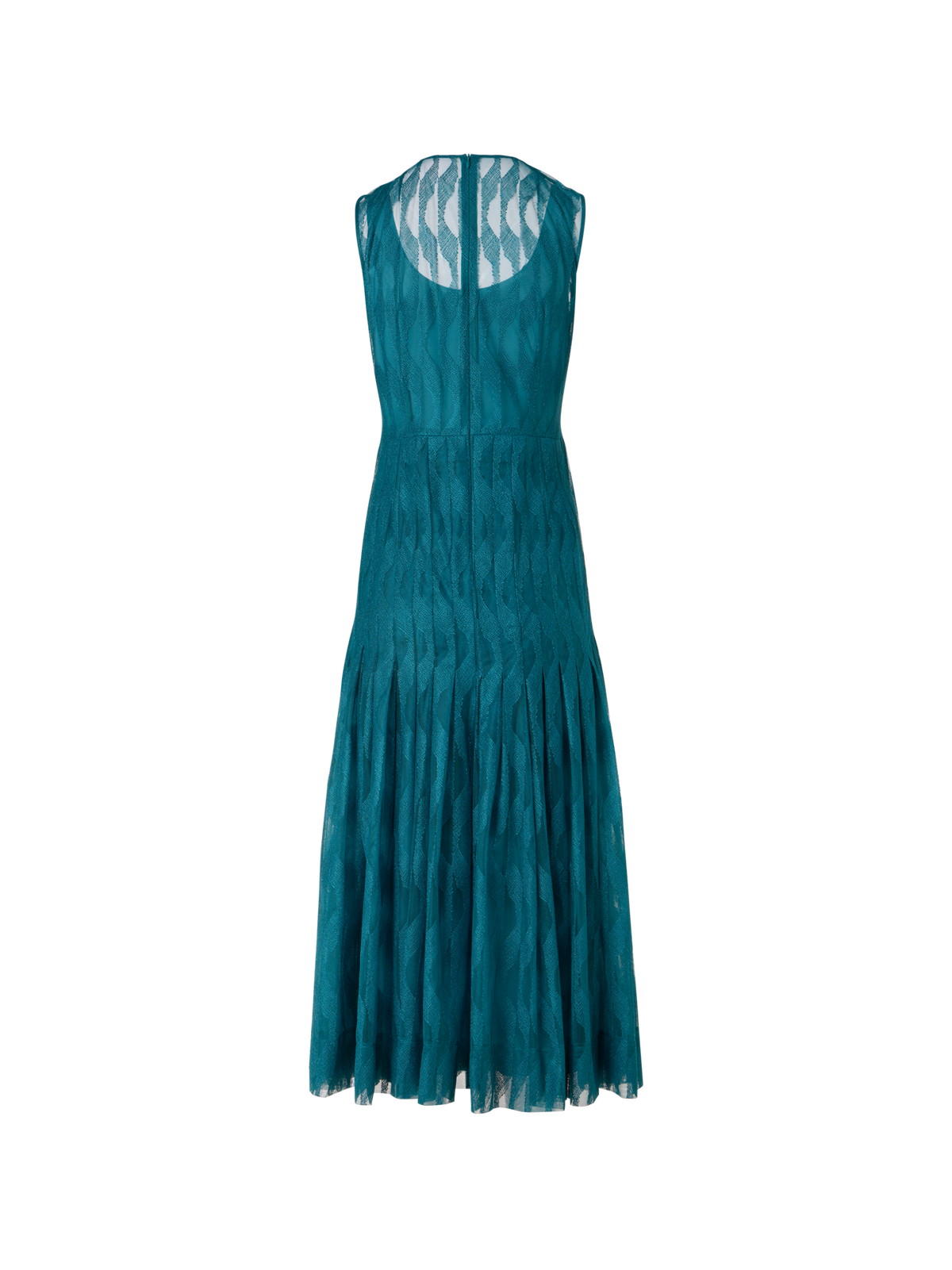 Designer Ärmelloses Midi-Kleid mit High Plains Stickerei auf Tüll - Grün