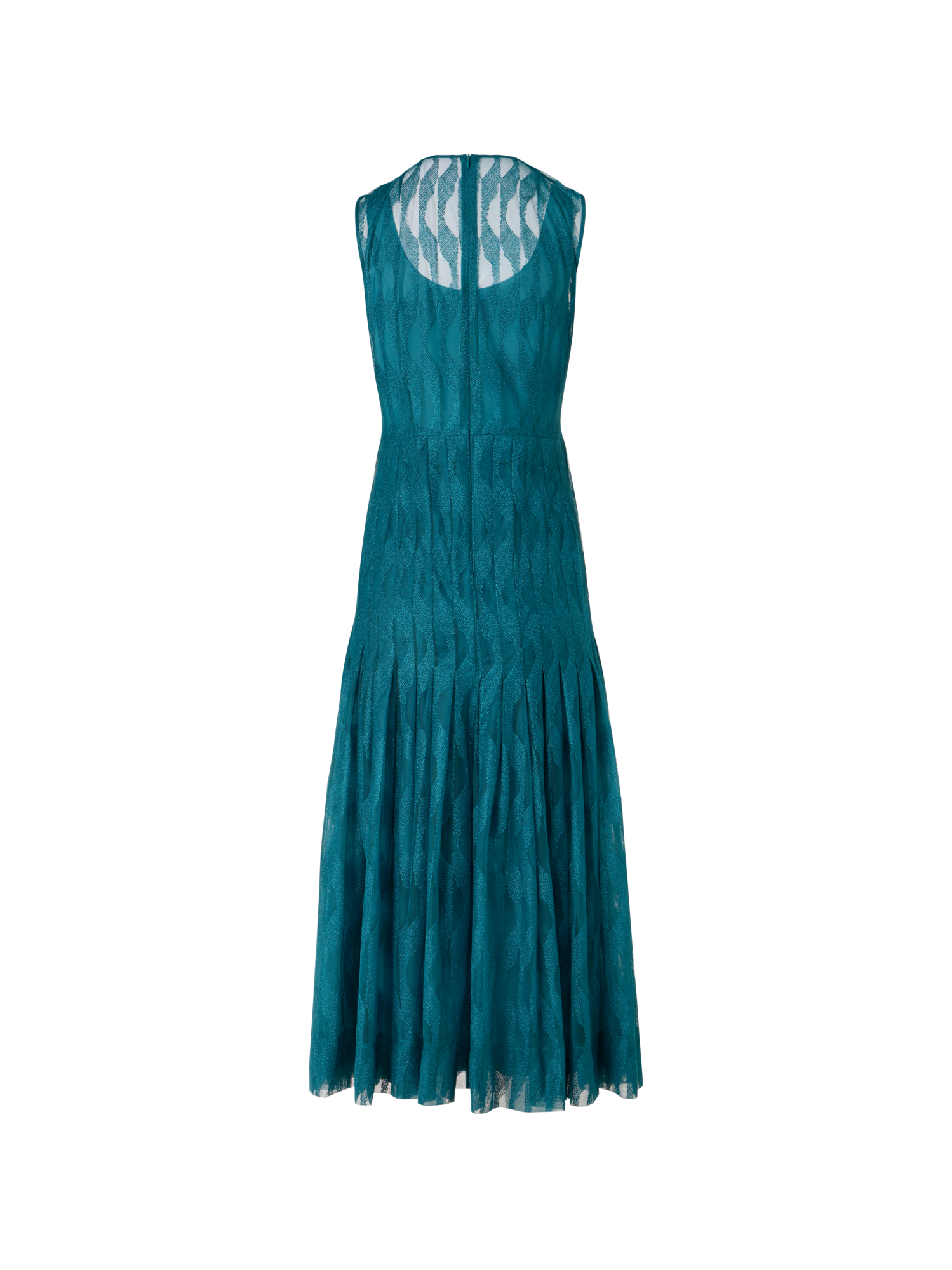 Designer Ärmelloses Midi-Kleid mit High Plains Stickerei auf Tüll - Grün