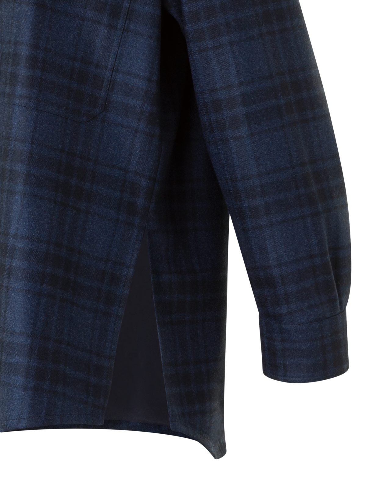 Designer Oversized Wollflanell-Karo-Hemdjacke - Dunkelblau - Blau