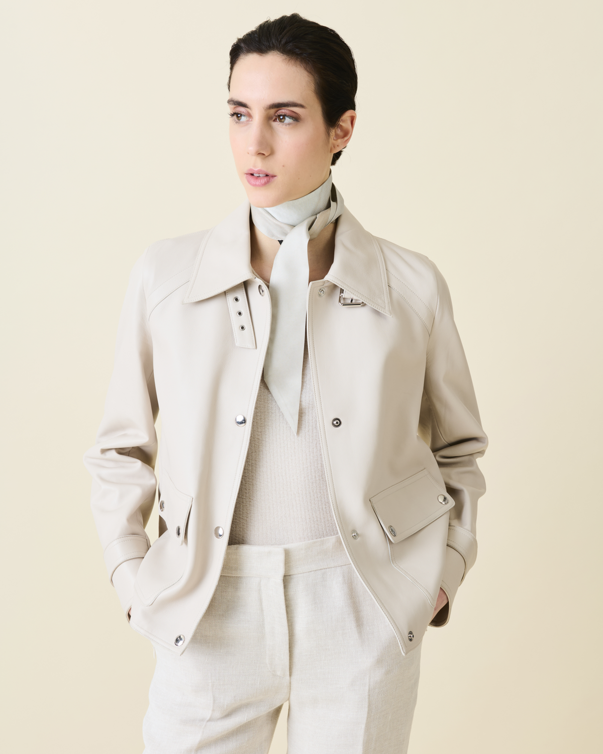 Designer Blouson Lederjacke - Grau - Beige #editorial
