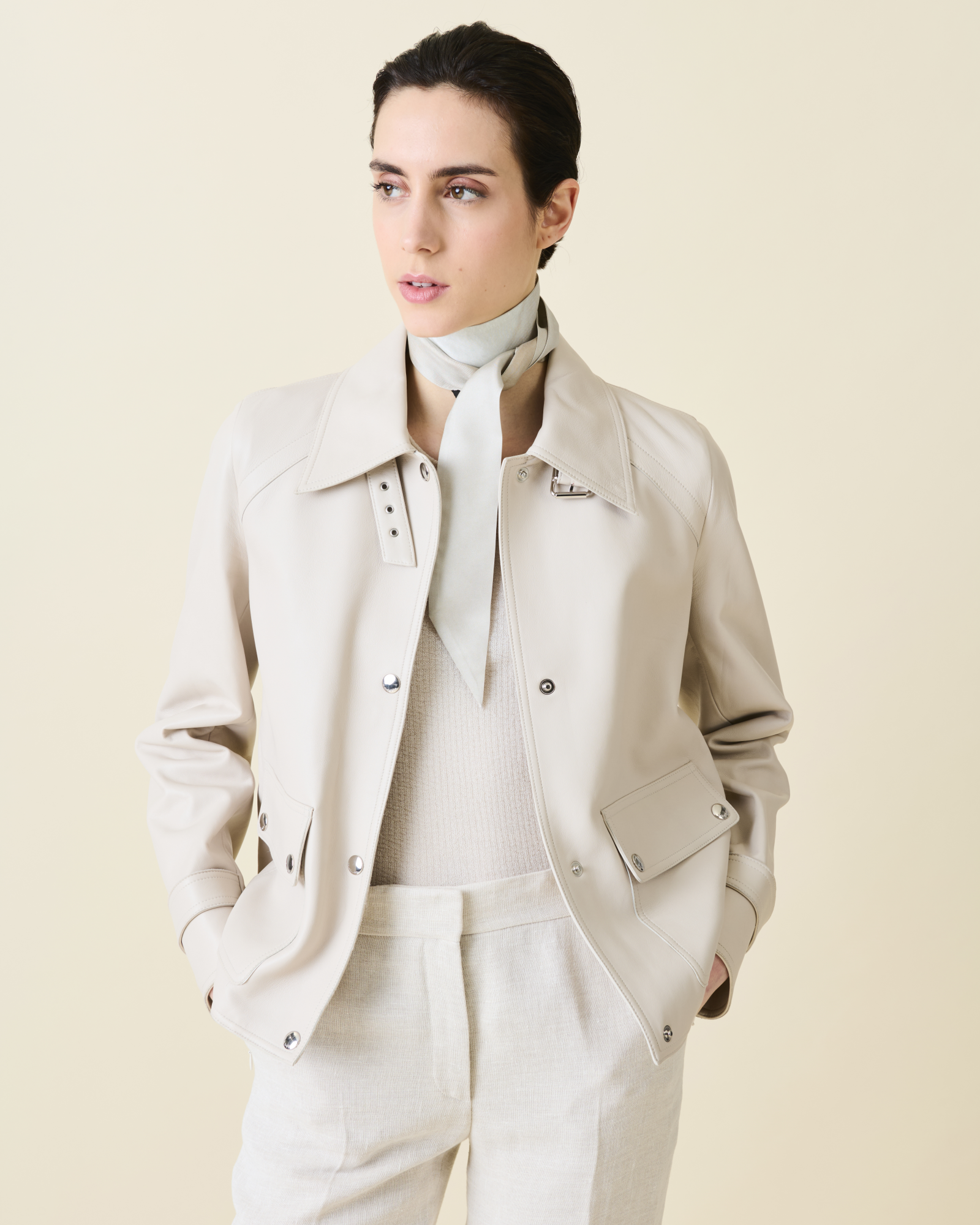 Designer Blouson Lederjacke - Grau - Beige 