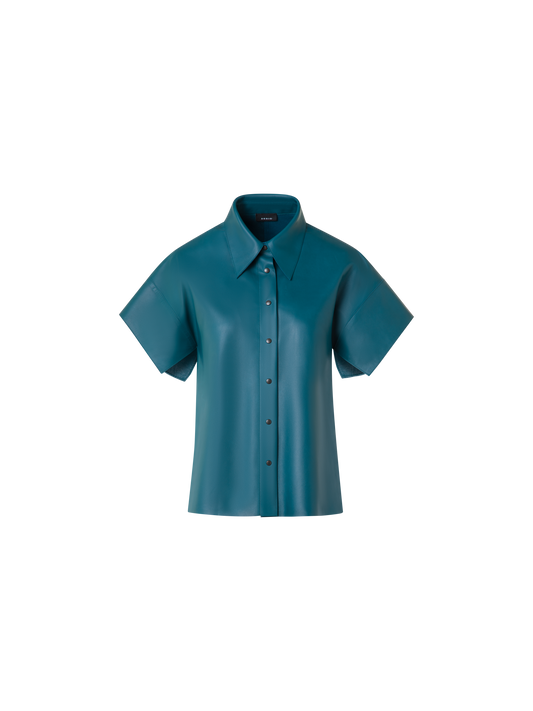 Designer Lederbluse mit kurzen Kimono-Ärmeln - Grün