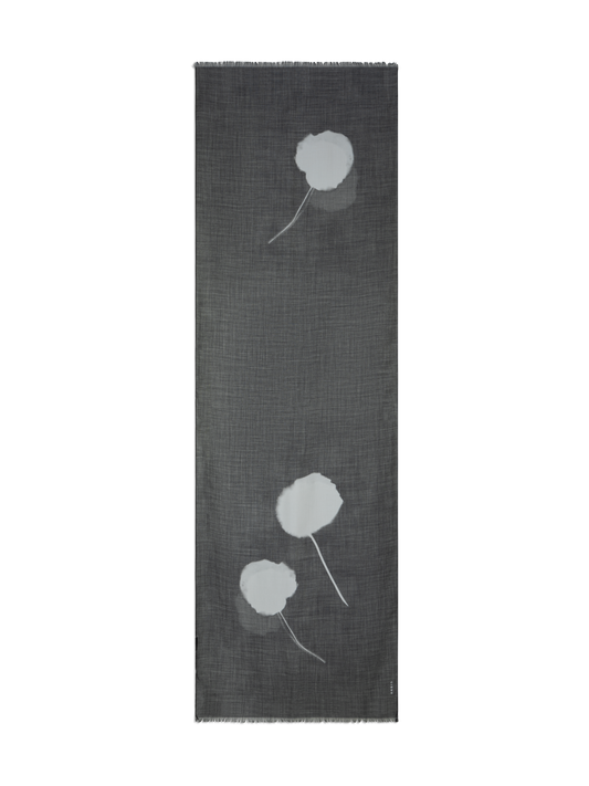 Designer Schal aus Kaschmir-Seide mit Dandelion Druck - Schwarz - Bunt