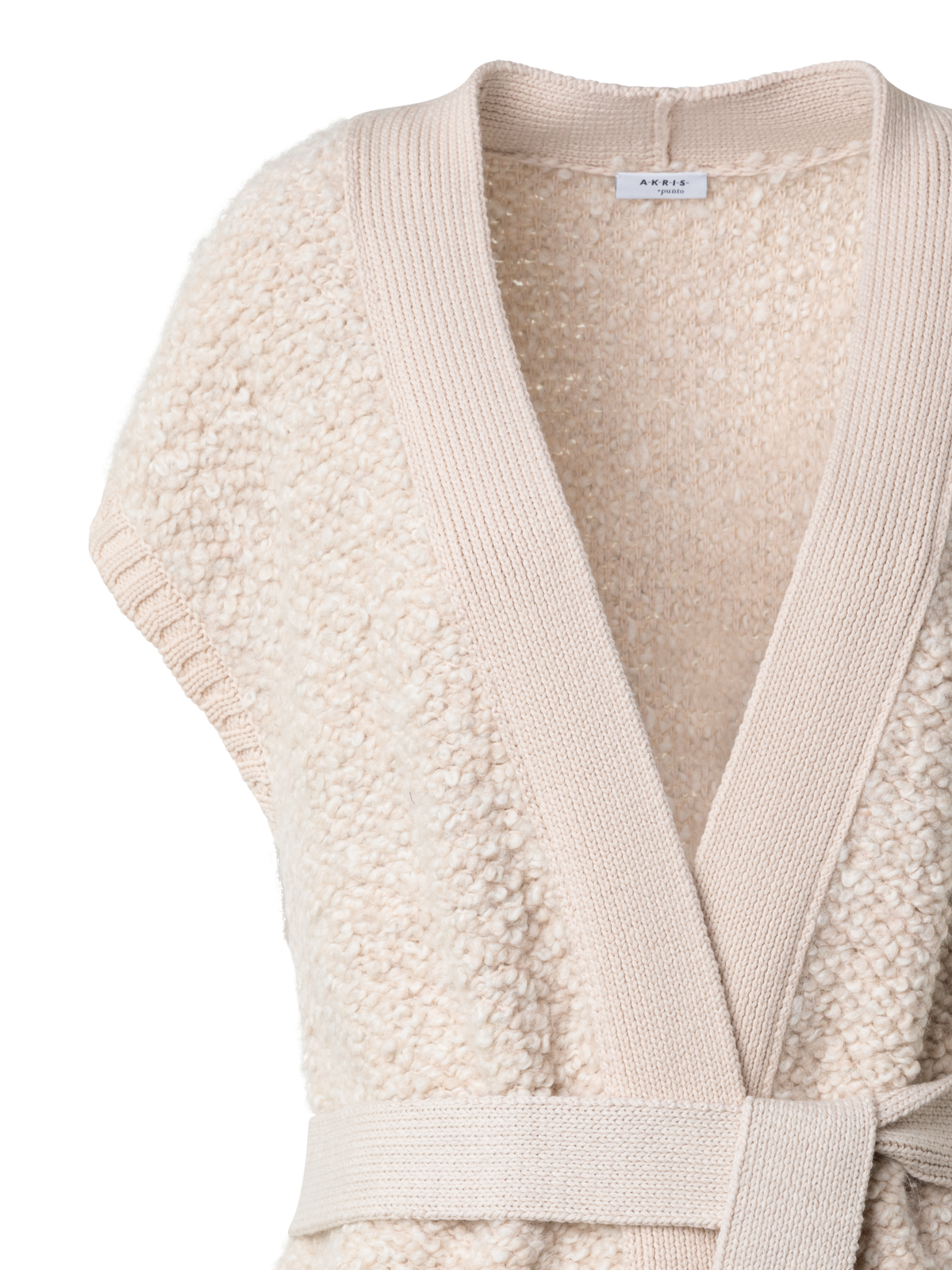Designer Lange Strickjacke aus weichem Woll-Alpaka-Bouclé - Ecru - Weiss