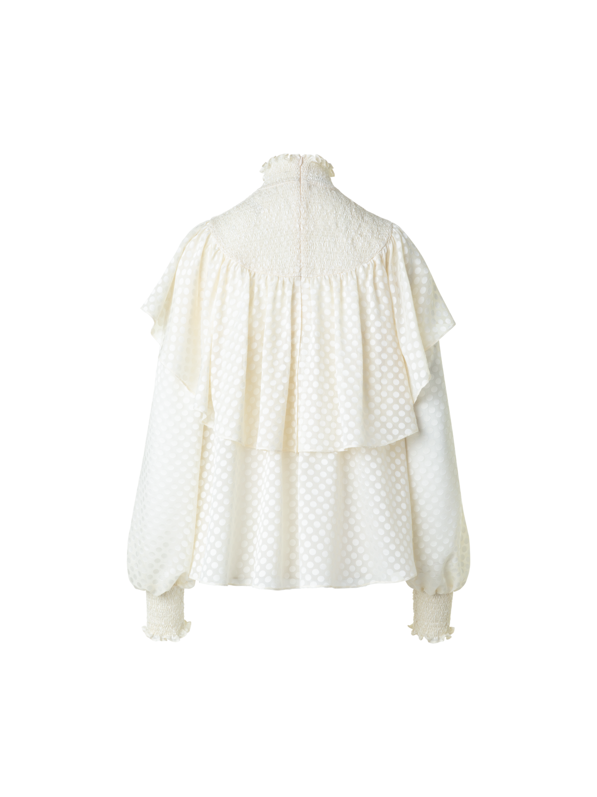 Designer Boho Bluse mit Smok und Rüschen Schultern - Ecru - Weiss