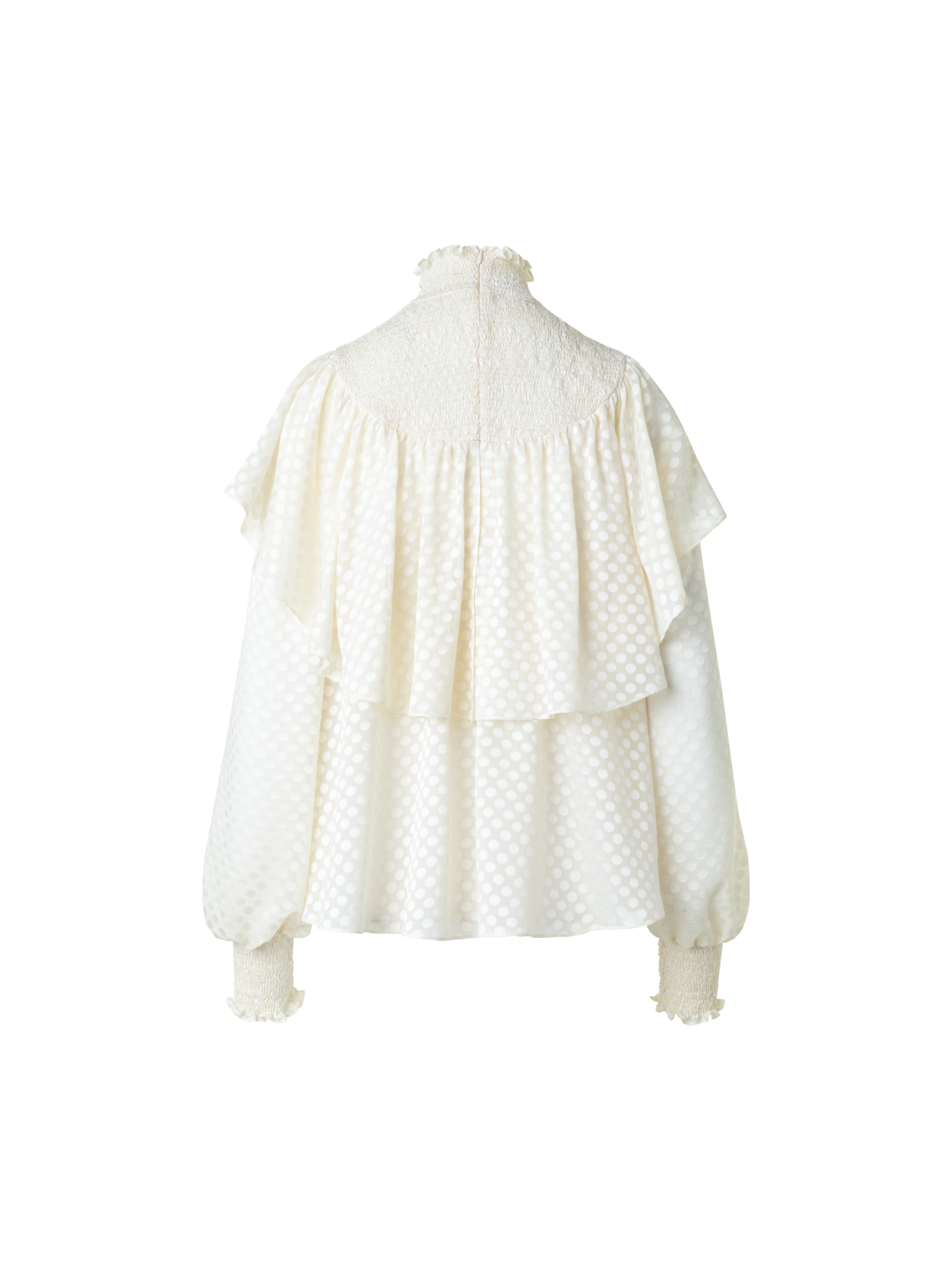 Designer Boho Bluse mit Smok und Rüschen Schultern - Ecru - Weiss