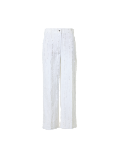 Designer Chiara Cropped Wide Leg Hose aus Fransen-Wave-Jacquard - Weiss