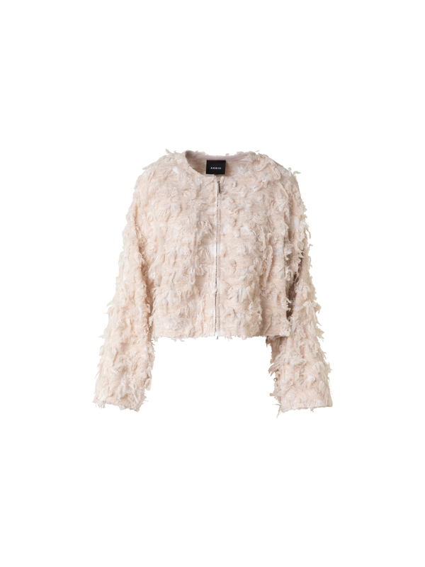 Designer Kurze Jacke in 3D Jacquard - Beige