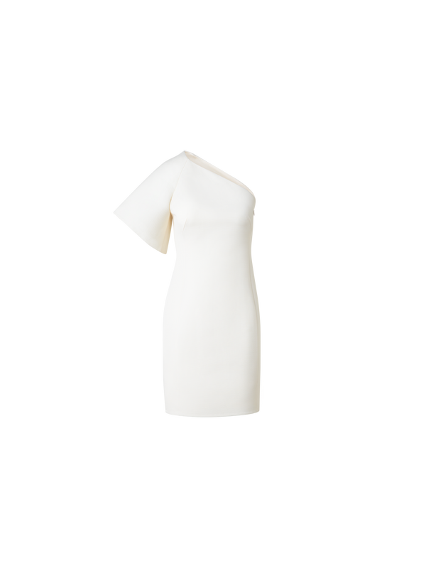 Designer One-Shoulder Cocktailkleid aus Woll-Doubleface - Ecru - Weiss