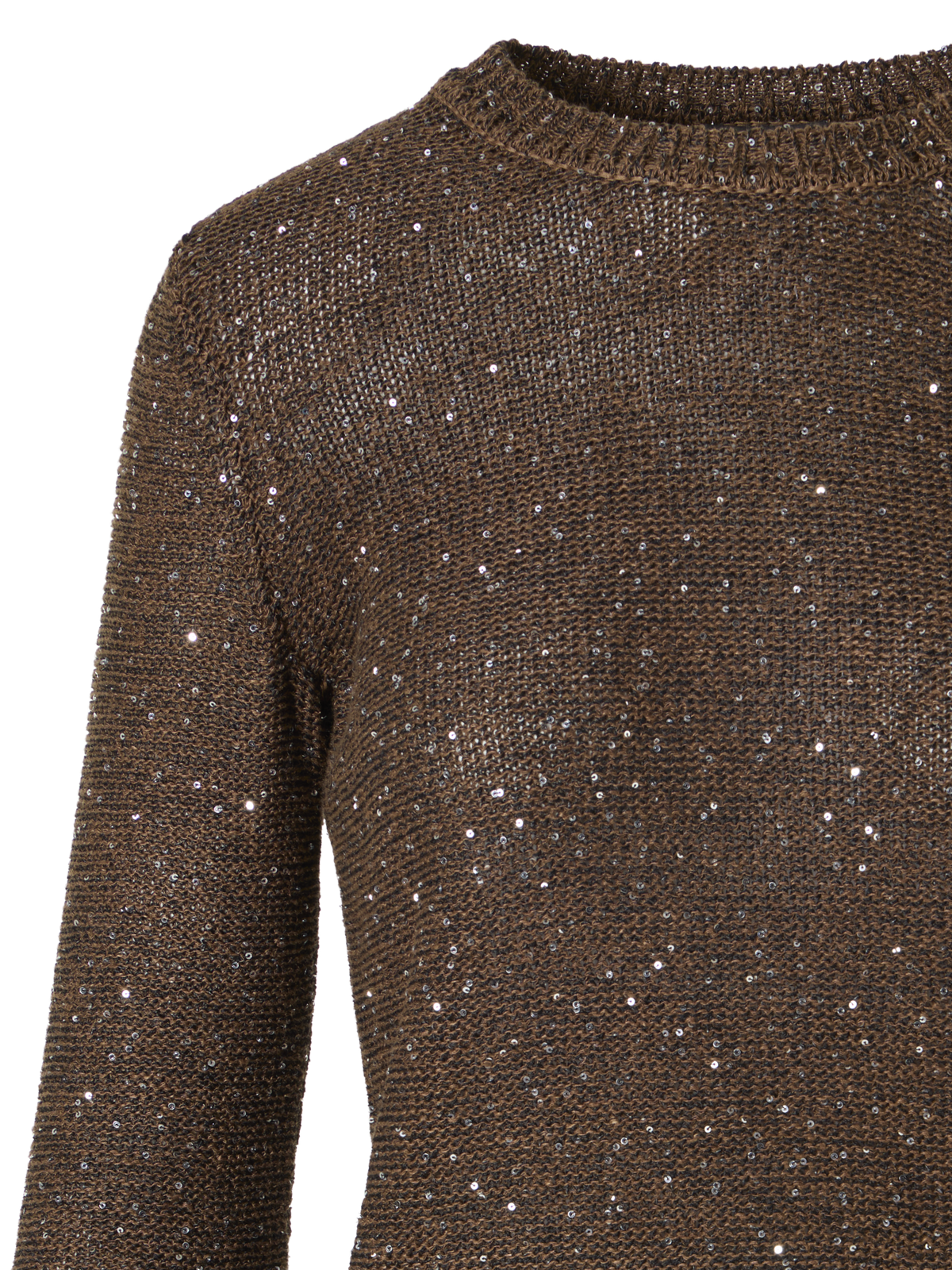 Designer Strickpullover aus Leinen-Baumwolle mit Mikropailletten - Braun