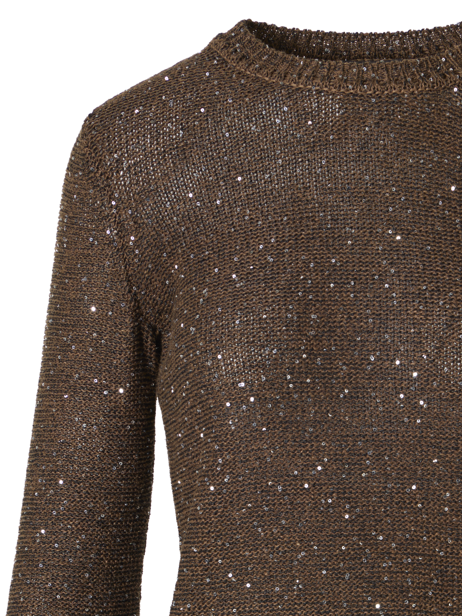 Designer Strickpullover aus Leinen-Baumwolle mit Mikropailletten - Braun