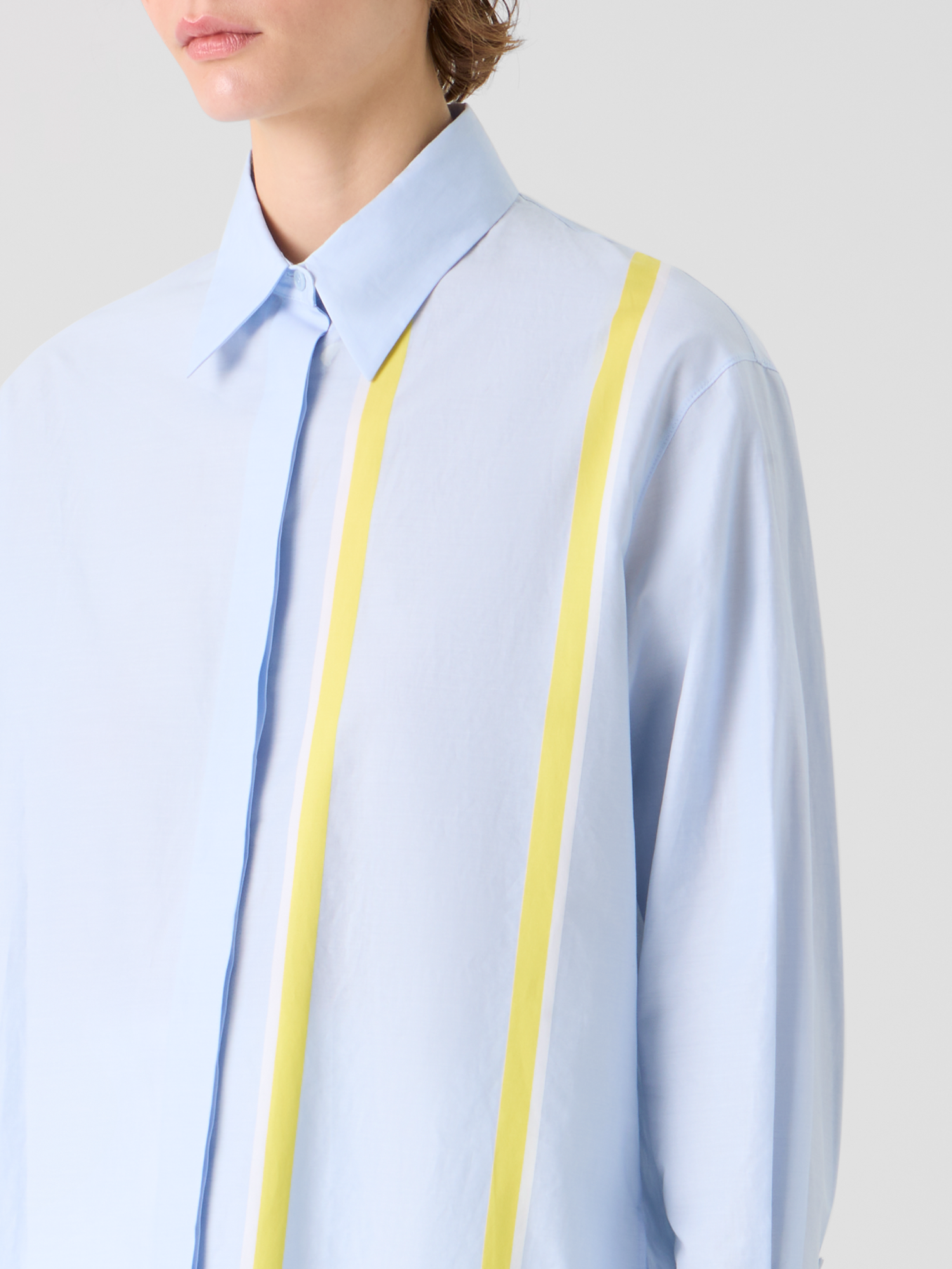 Designer Gestreifte Hemdbluseaus Baumwoll-Chambray - Blau 
