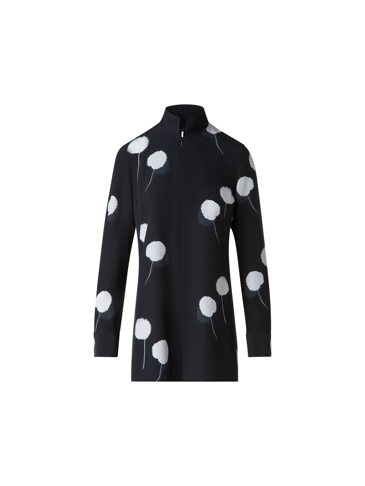 Designer Seidentunika mit Dandelion Druck - Schwarz - Bunt