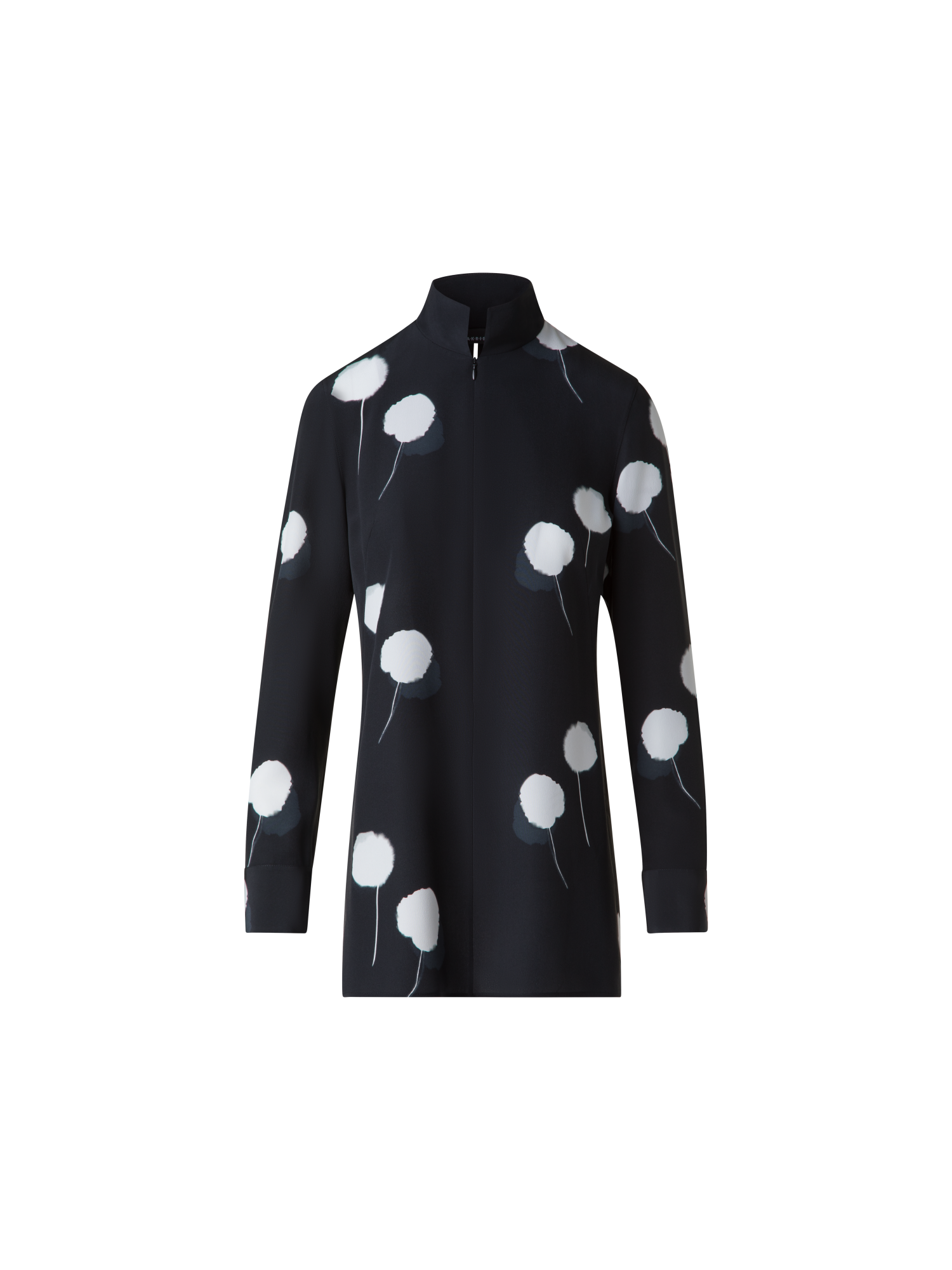 Designer Seidentunika mit Dandelion Druck - Schwarz - Bunt