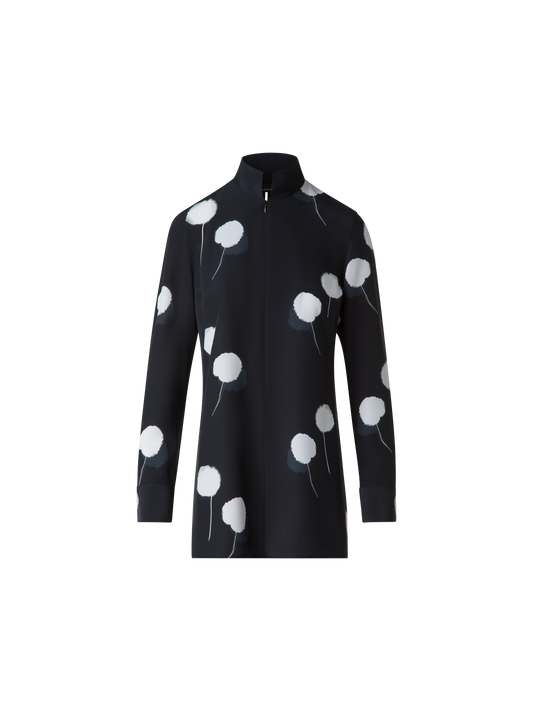 Designer Seidentunika mit Dandelion Druck - Schwarz - Bunt