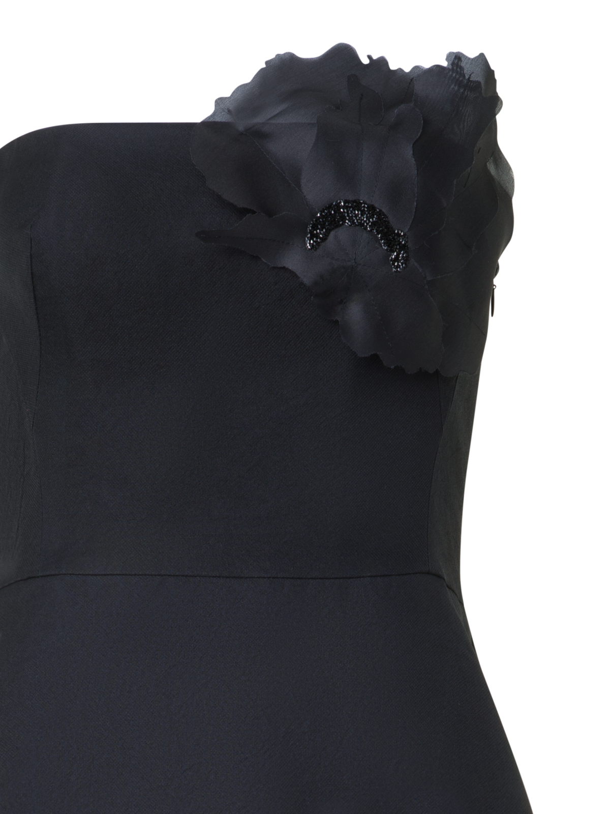 Designer Abendkleid aus Seide mit Organza-Anemone - Schwarz