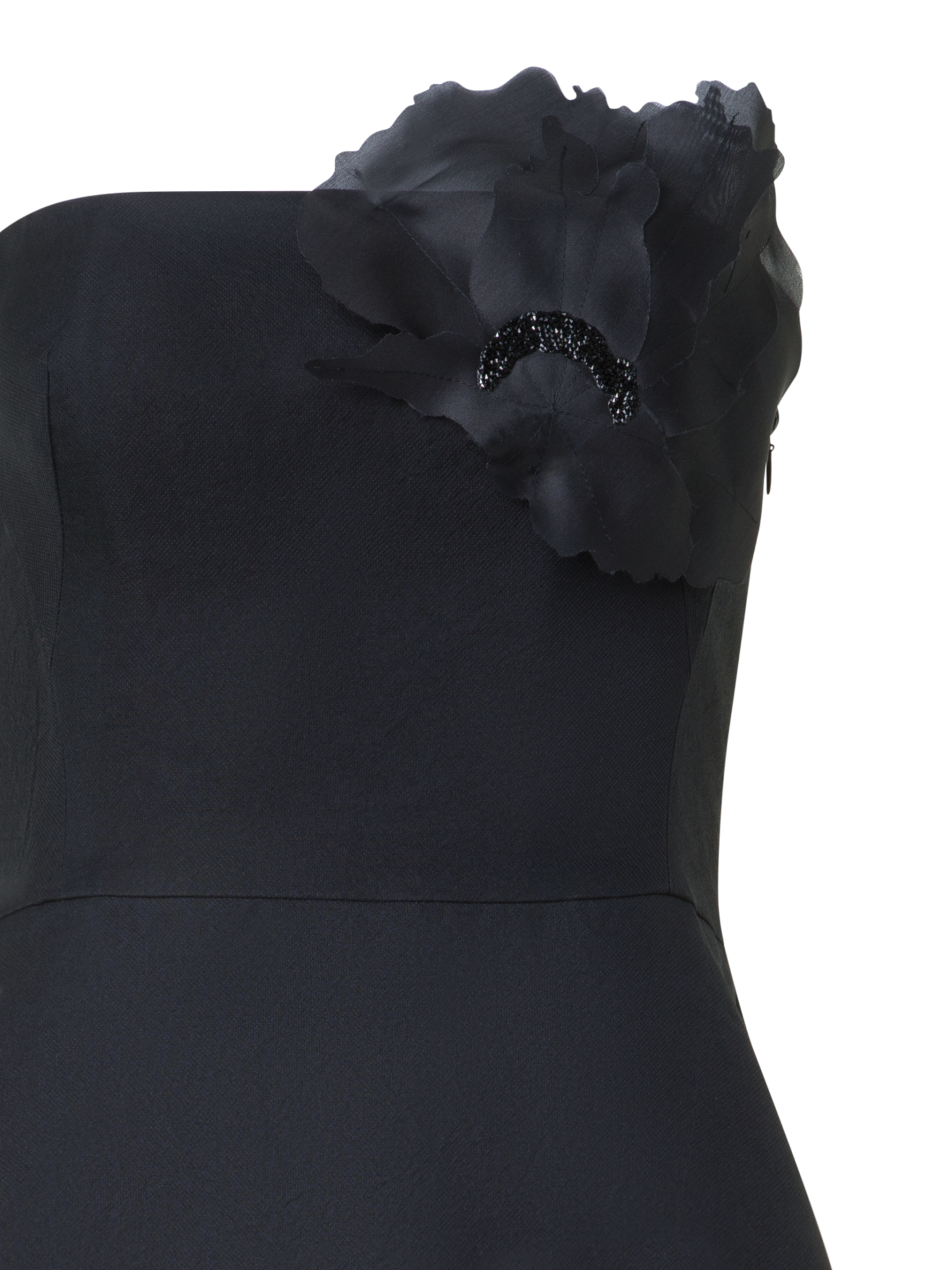Designer Abendkleid aus Seide mit Organza-Anemone - Schwarz