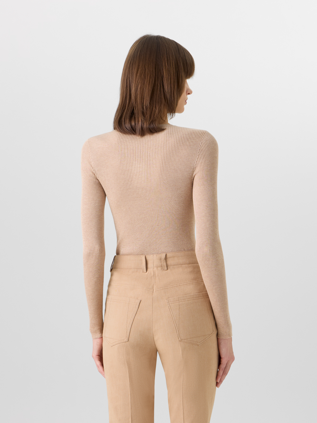 Designer Langärmeliger Strickpullover aus Seiden-Baumwolle - Beige #editorial
