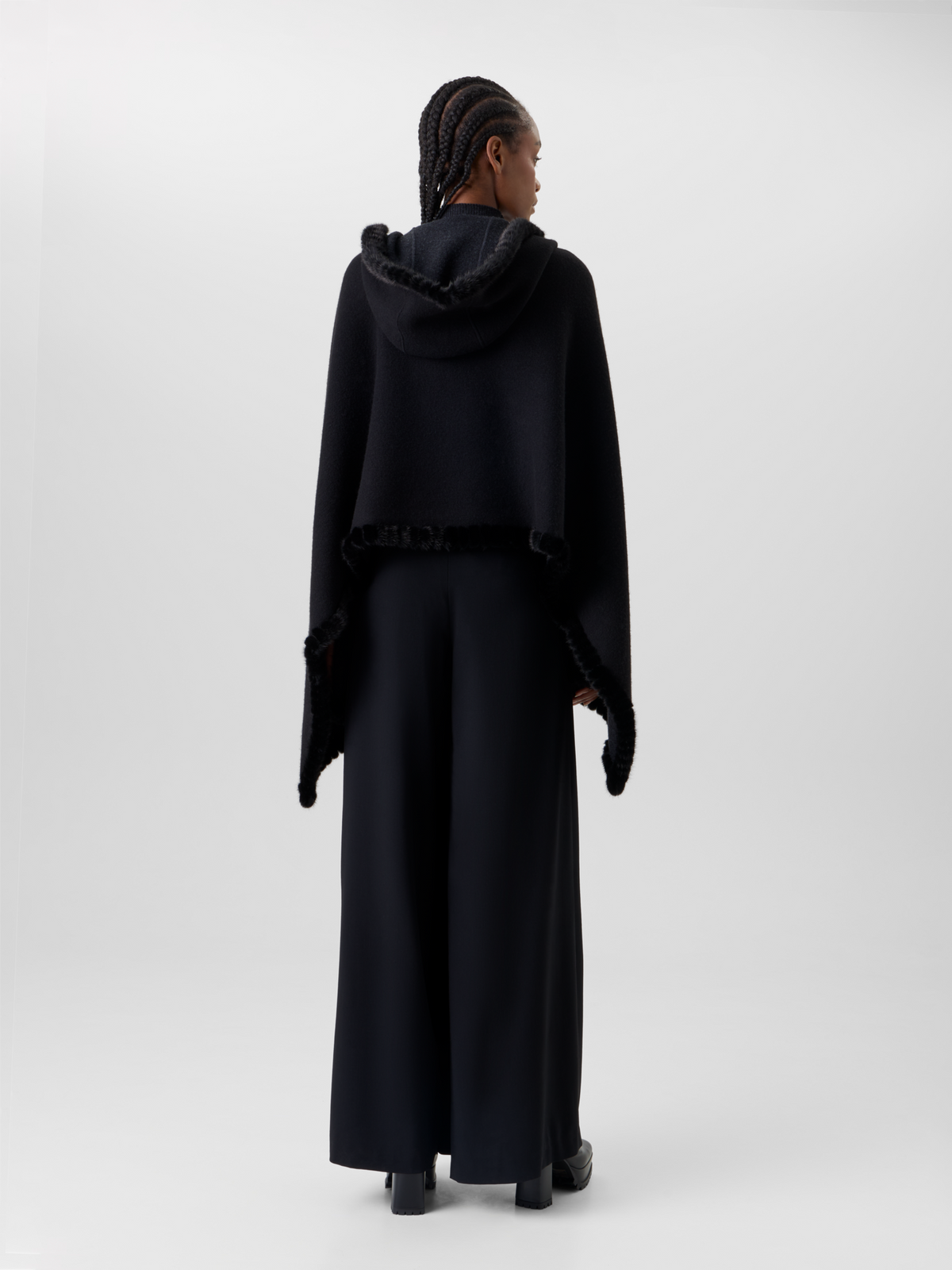 Designer Wendbares Kaschmir-Cape mit Kapuze und Nerzbesatz - Grau - Schwarz 