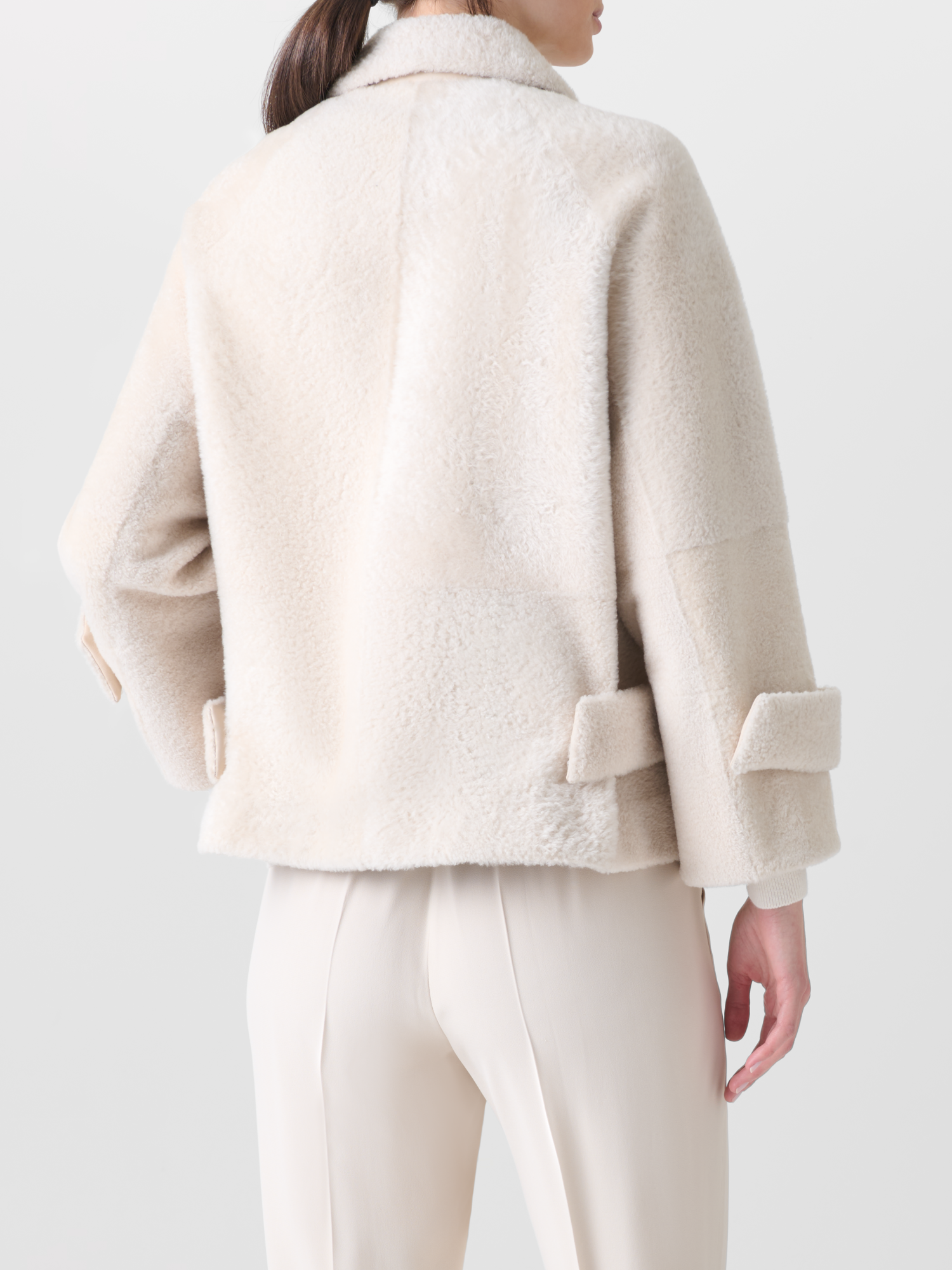 Designer Shearling Jacke in A-Linie - Ecru - Weiss 