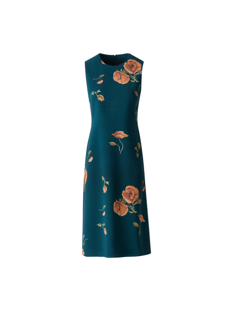 Woll-Doubleface-Etuikleid mit Anemone Druck