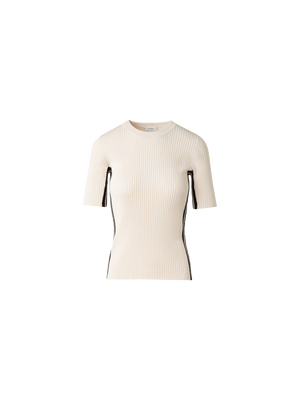 Designer Kurzarmpullover mit Kontraststreifen - Bunt - Beige