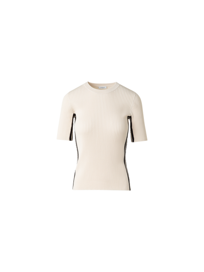 Designer Kurzarmpullover mit Kontraststreifen - Bunt - Beige